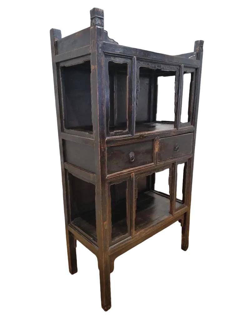 Antique Shanxi Province Lacquered Elm Open Cabinet - 4