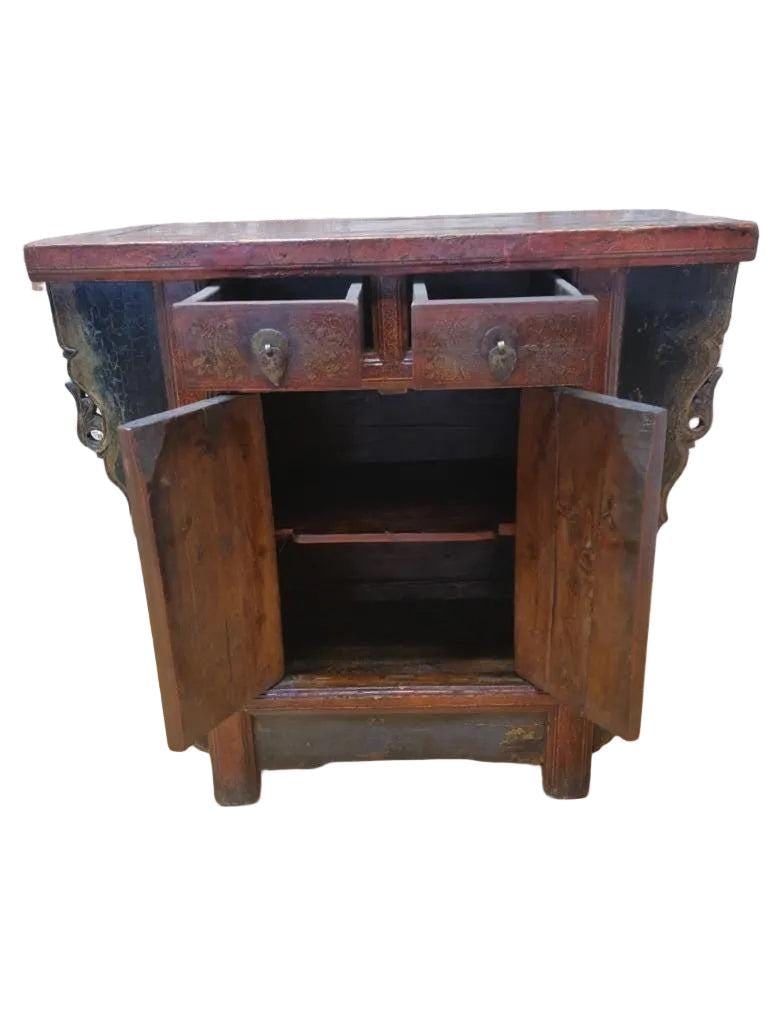Antique Shanxi Province Small Hand Painted Red Cabinet - 2