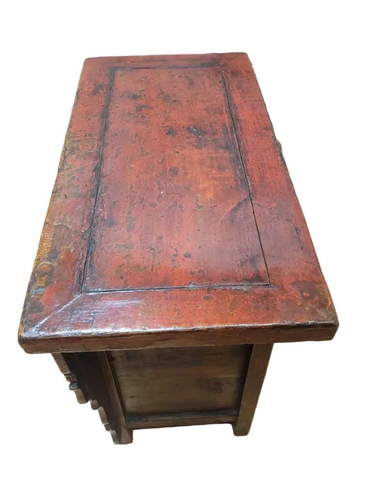 Antique Shanxi Province Small Hand Painted Red Cabinet - 3