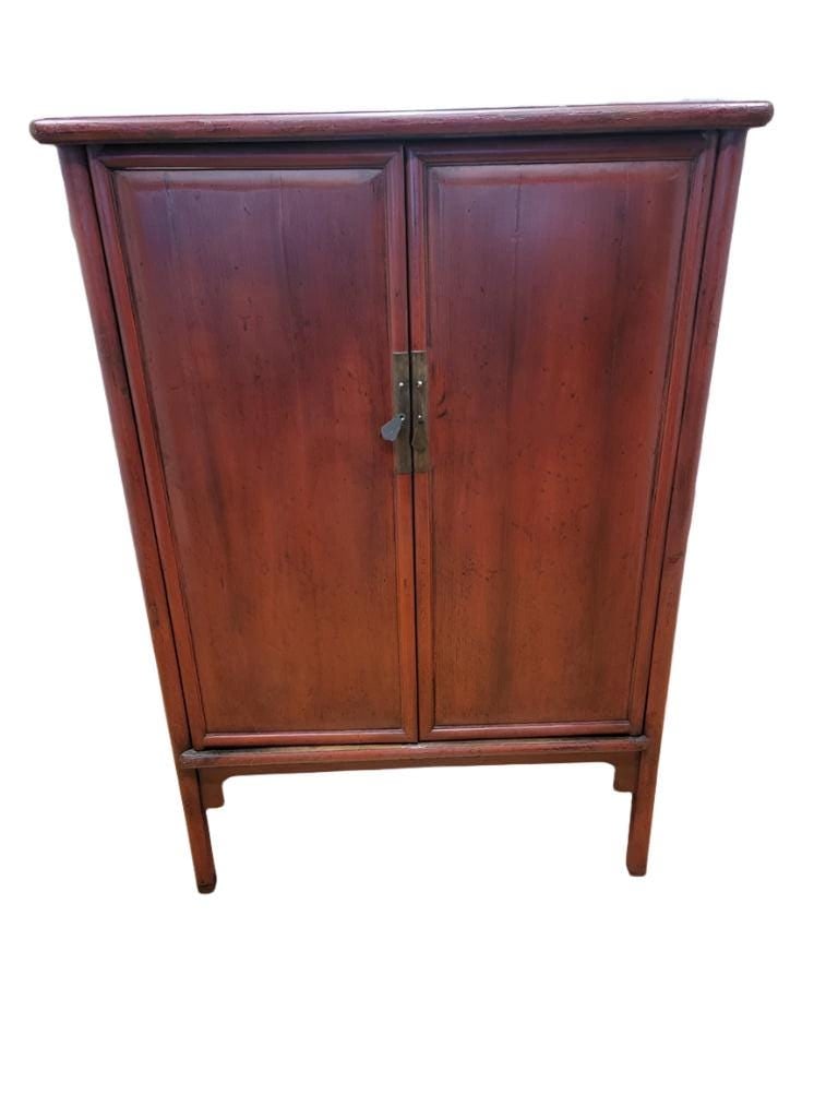 Antique Shanxi Province Elm Red Lacquer Cabinet (1 of 7)