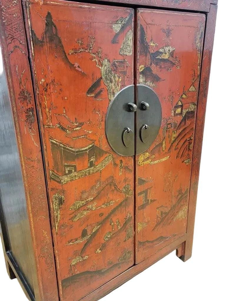 Vintage Shanxi Province Red Lacquer Chinoiserie Cabinet - 6