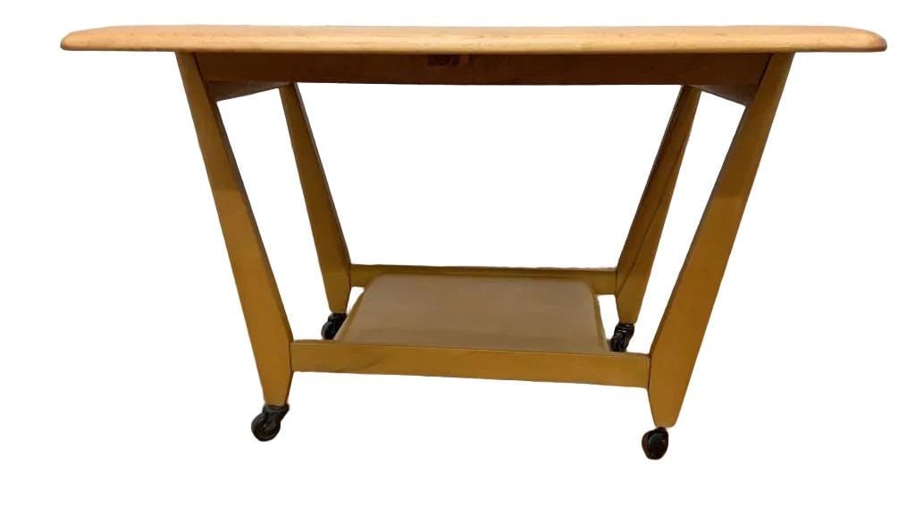 MCM Heywood Wakefield Drop Leaf Serving Bar Cart - 3