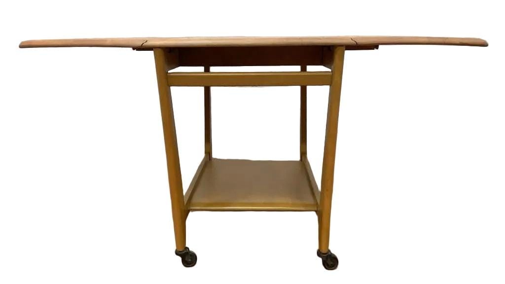MCM Heywood Wakefield Drop Leaf Serving Bar Cart - 7