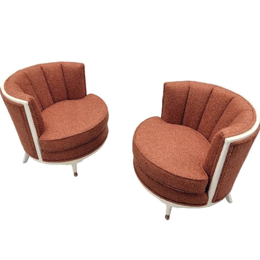 Art Deco Channel Barrel Back Club Chairs Newly Reupholstered - 7