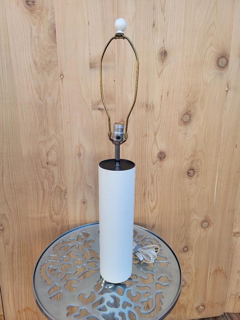 Vintage Mid Century Modern Underwriters Laboratory White Leather Table Lamp - 2