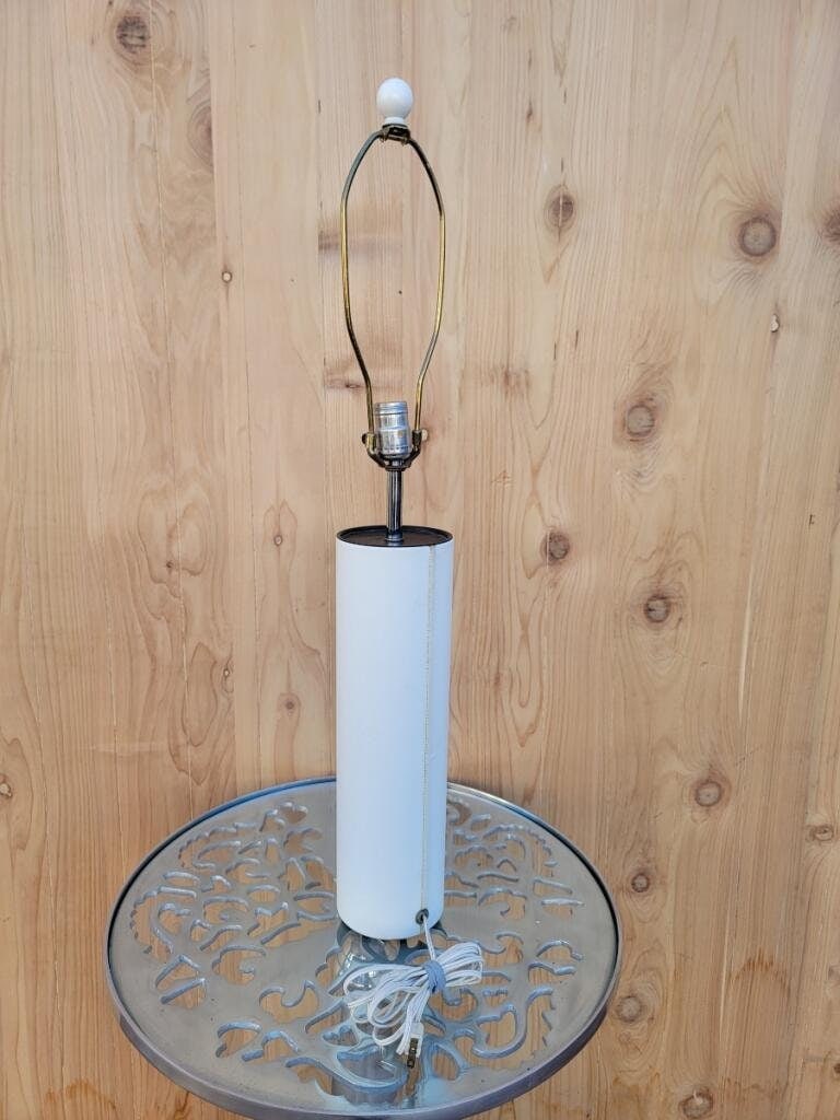 Vintage Mid Century Modern Underwriters Laboratory White Leather Table Lamp - 3