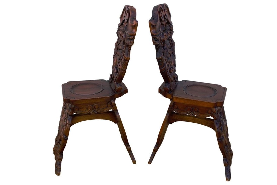 Antique Italian Renaissance Revival Style Figural Side Chairs - Pair - 3