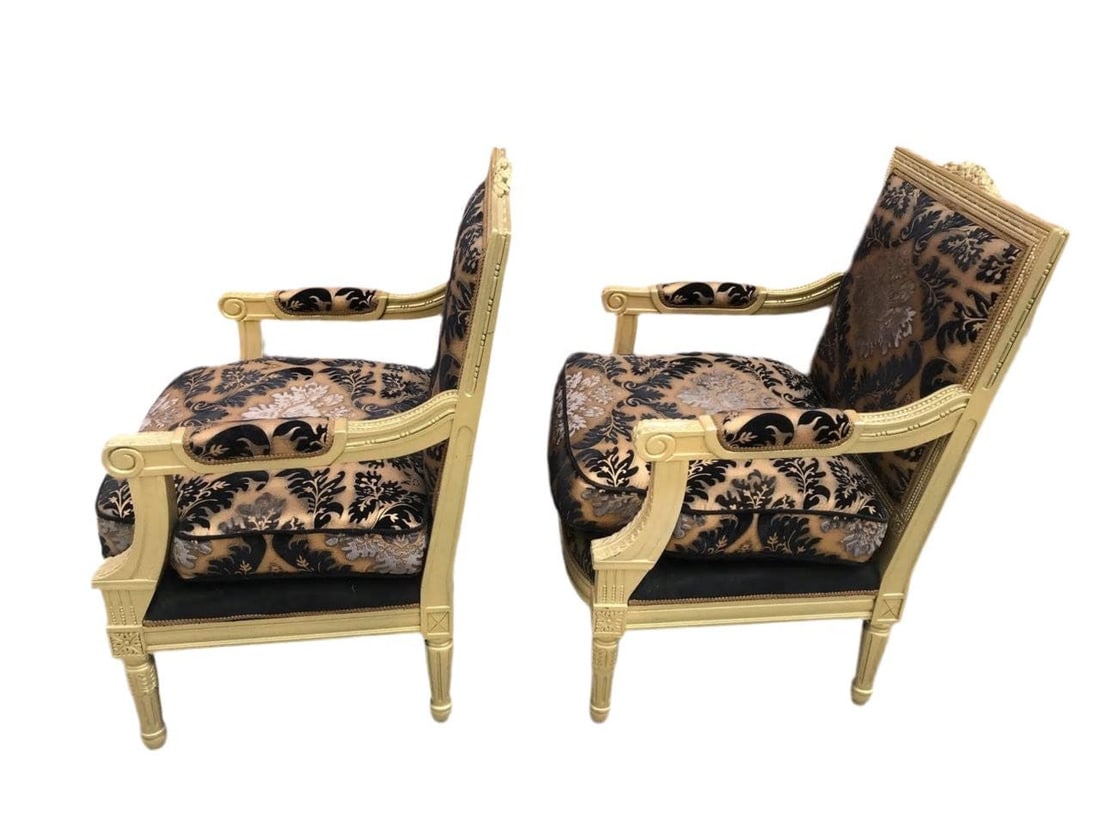Antique Louis XVI Style Chairs Newly Reupholstered - Pair - 2
