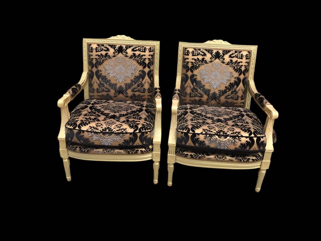 Antique Louis XVI Style Chairs Newly Reupholstered - Pair - 7