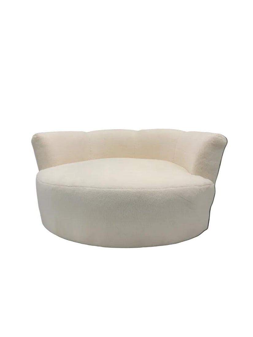 MCM Milo Baughman Style Swivel Love Lounge Newly Reupholstered: Mid Century Modern Milo Baughman Style Swivel Love Lounge Newly Reupholstered in a High End Natural Shearling "Polar Bear"We newly reupholstered this iconic swivel love seat with triple thick sheep's
