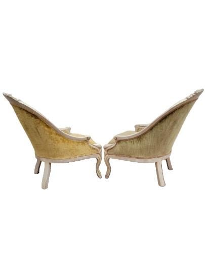 Antique Hollywood Regency Carved French Tufted Back Chairs - Pair - 6