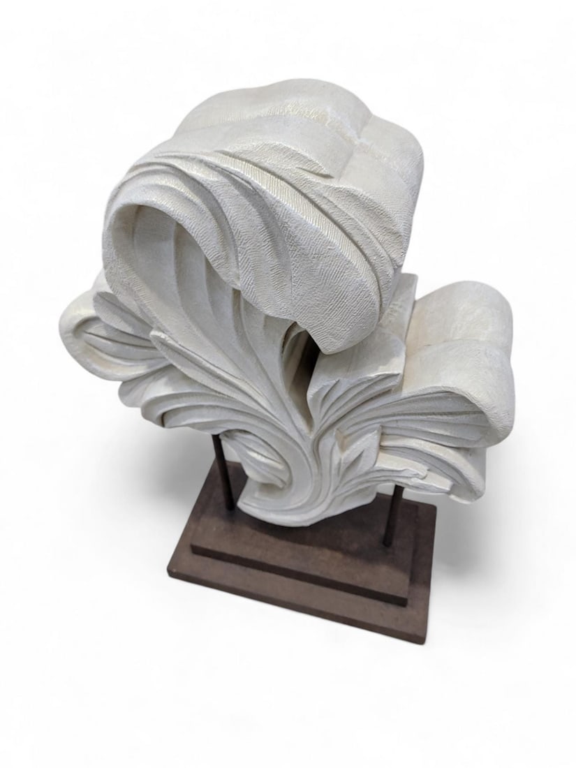 Vintage Sculpted Resin Scrolled Acanthus Leaf Sculpture - 2