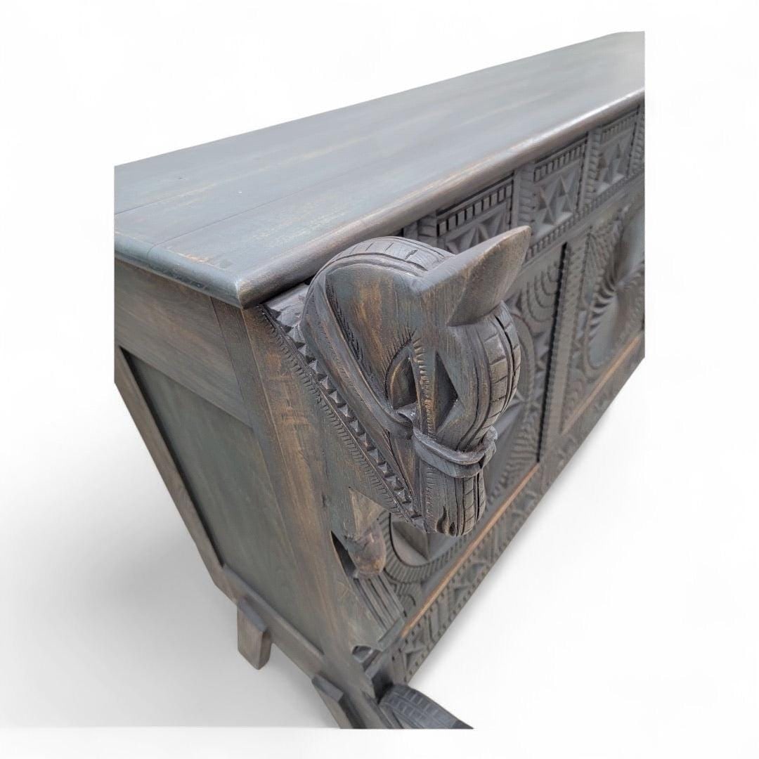 Vintage Chinese Carved Sideboard with Horse Motifs - 5