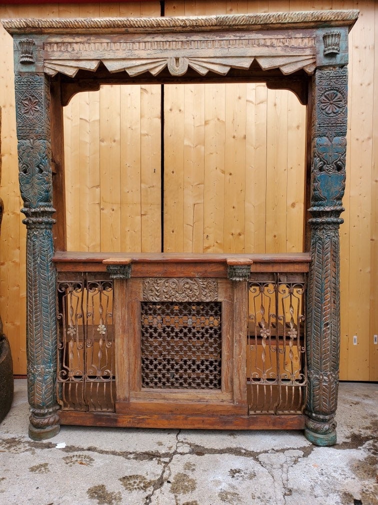 Antique Boho Rustic Carved Ornate Bar - 6
