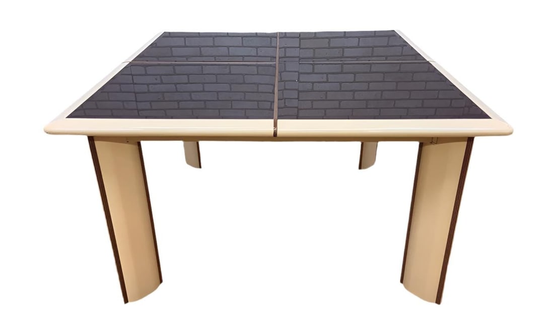 MCM Cream Lacquered Table by Roche Bobois: Mid Century Modern Cream Lacquered Tinted Mirror Top Dining Table by Roche Bobois for Pierre CardinThis is a unique Mid Century Modern Cream lacquered dining table. The top is composed of rectangular
