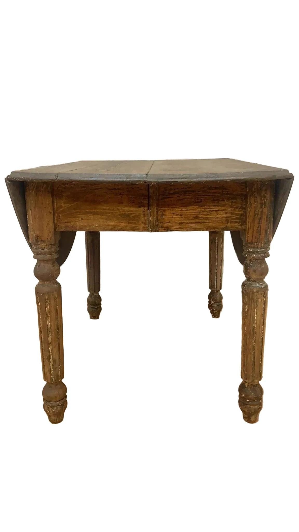 Antique Farmhouse Drop-Leaf Turned Leg Table - 6