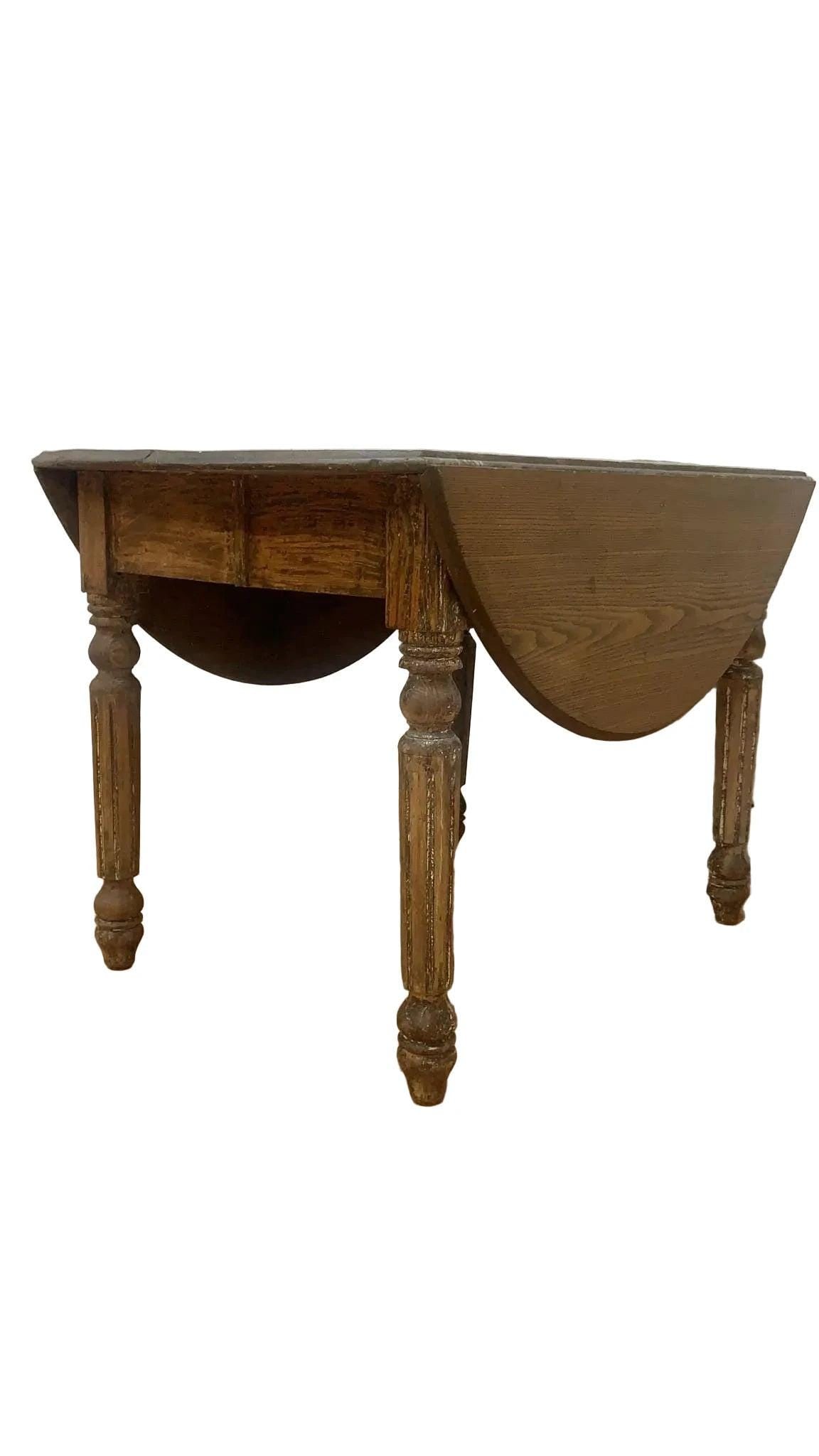 Antique Farmhouse Drop-Leaf Turned Leg Table - 7