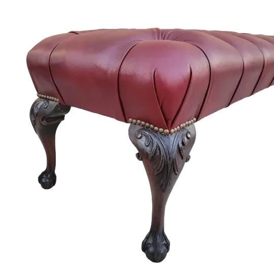 Antique Chippendale Style Tufted Hall/Dining Bench Newly Reupholstered - Pair - 6
