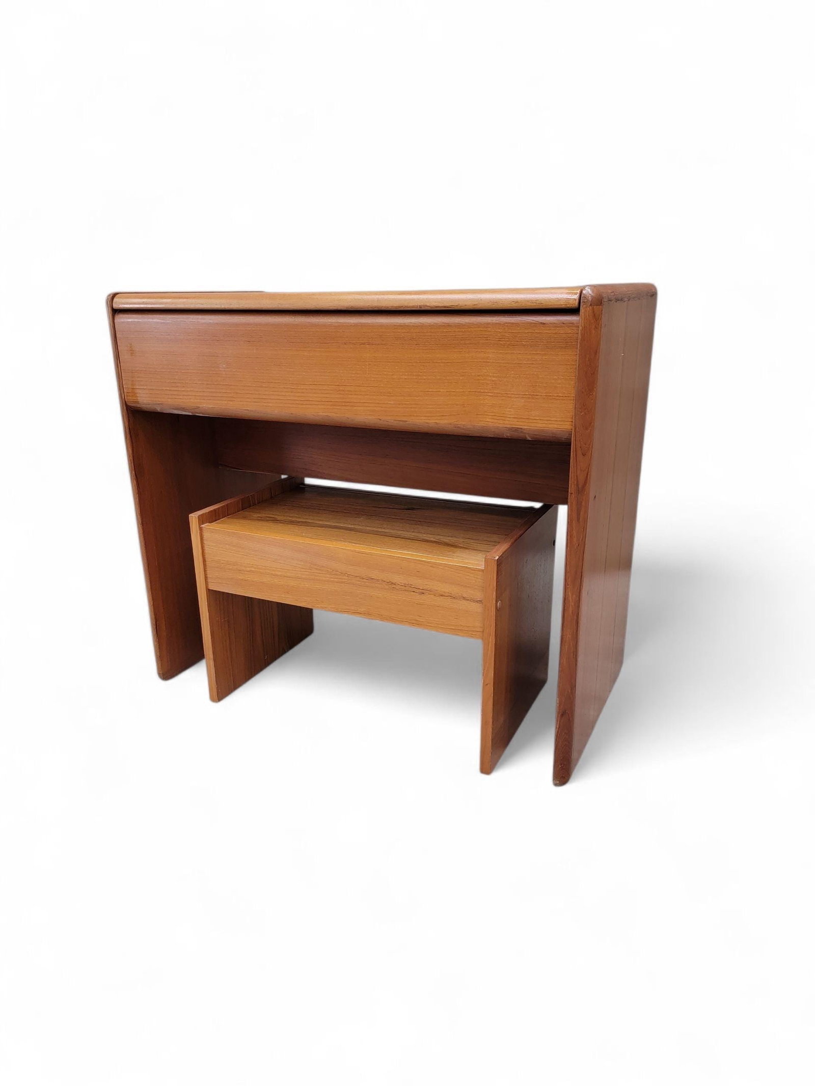 Mid Century Danish Vanity/Desk with Flip-Top Mirror and Stool - 6
