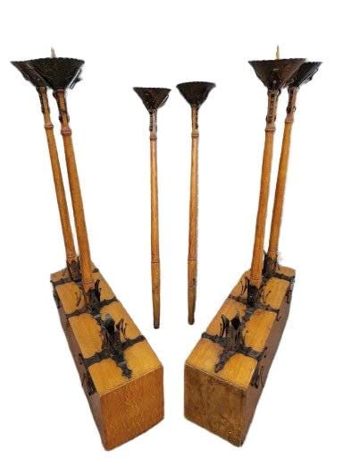 Antique English Gothic Removable Candle Torch Set - Pair - 5