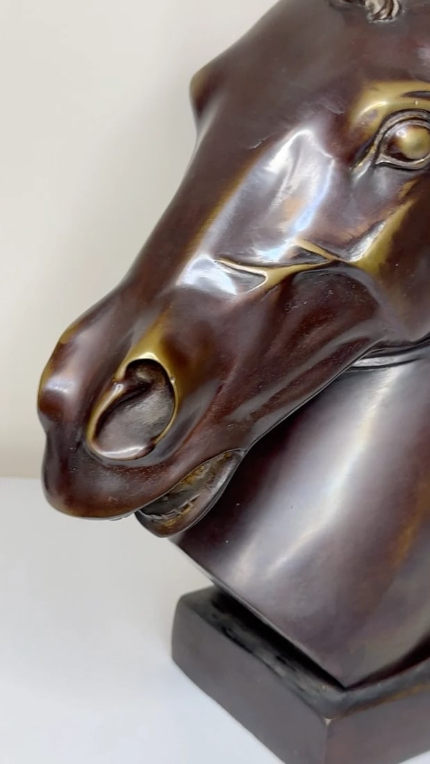 Expressive Italian Classical Bronze Horse Head c1950 After Raffaello Romanelli - 2