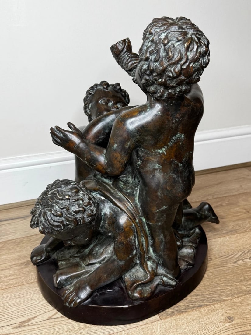 Grand Tour French Bronze Group Call of the Triton Conch Sea Putti After Clodion - 11