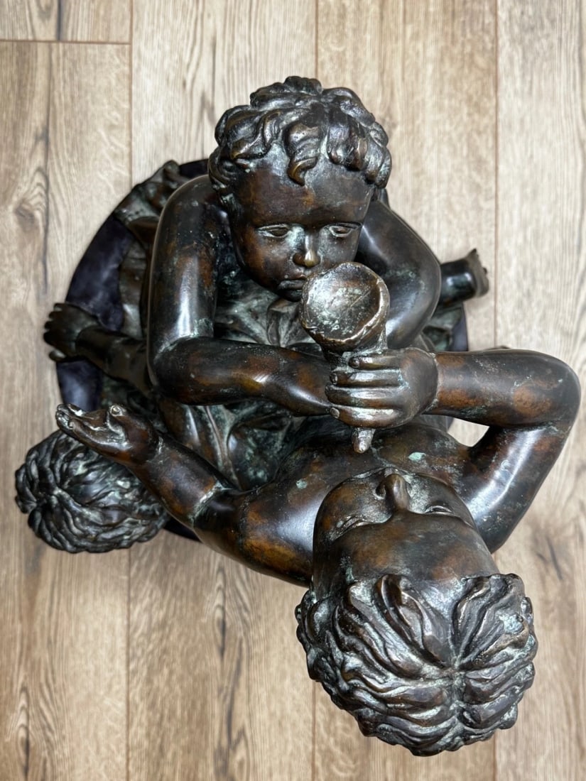 Grand Tour French Bronze Group Call of the Triton Conch Sea Putti After Clodion - 12