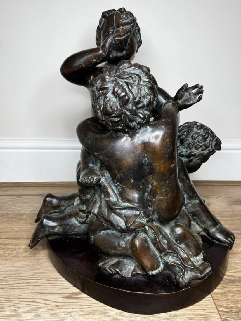 Grand Tour French Bronze Group Call of the Triton Conch Sea Putti After Clodion - 3