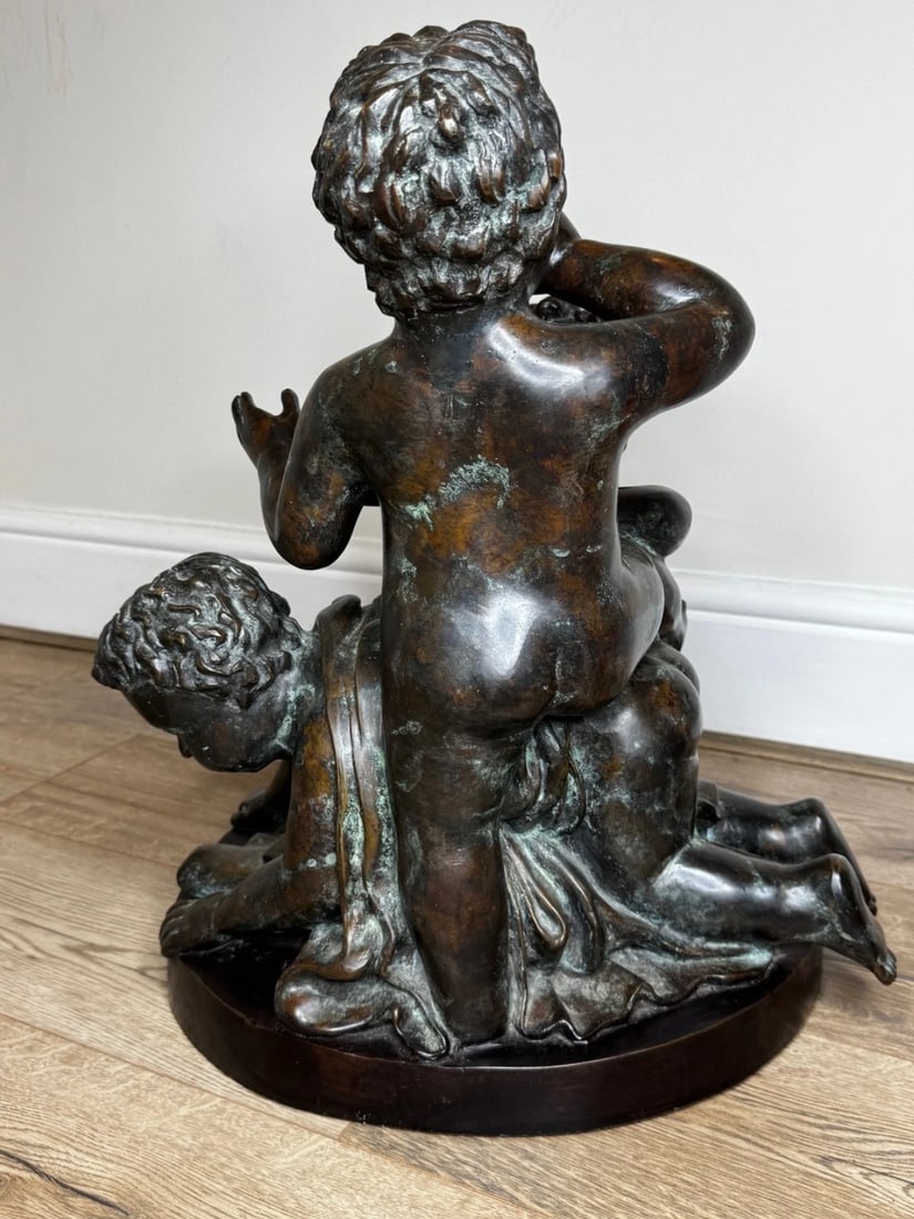Grand Tour French Bronze Group Call of the Triton Conch Sea Putti After Clodion - 5