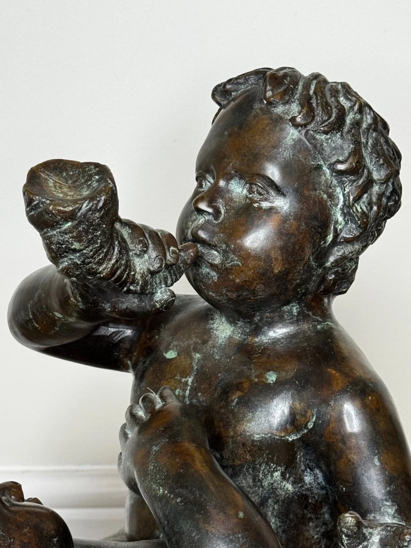 Grand Tour French Bronze Group Call of the Triton Conch Sea Putti After Clodion - 9