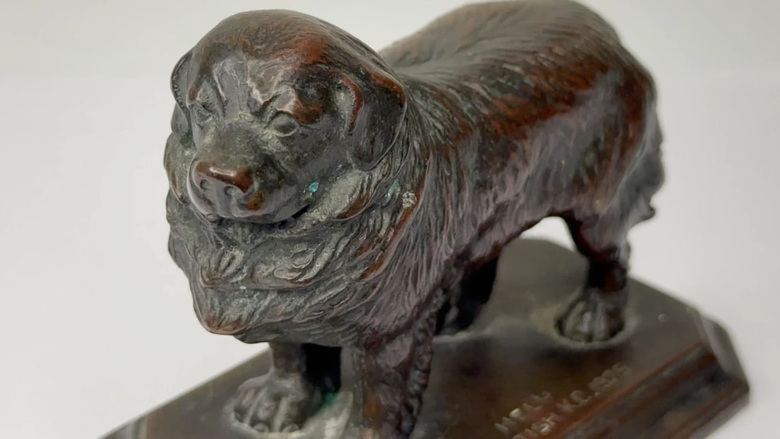 Art Deco Tribute Newfoundland Rescue Reuben Decker's Dog Bronze Sculpture - 2