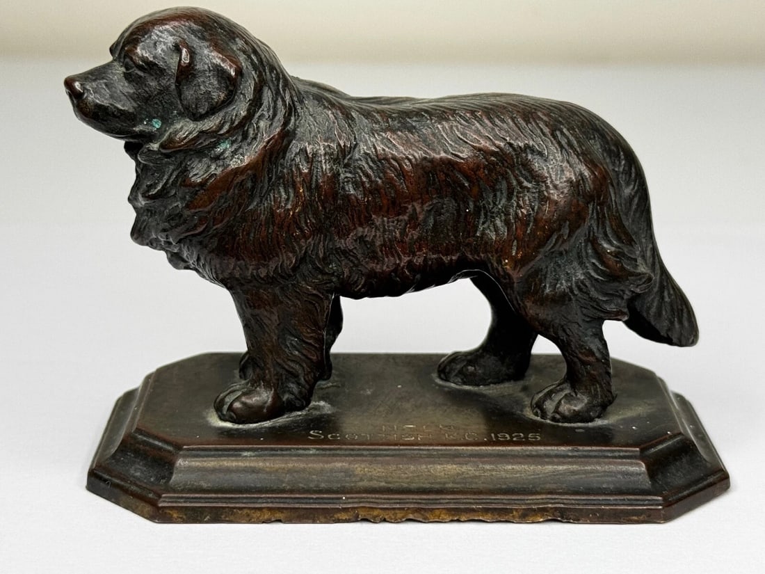 Art Deco Tribute Newfoundland Rescue Reuben Decker's Dog Bronze Sculpture - 3