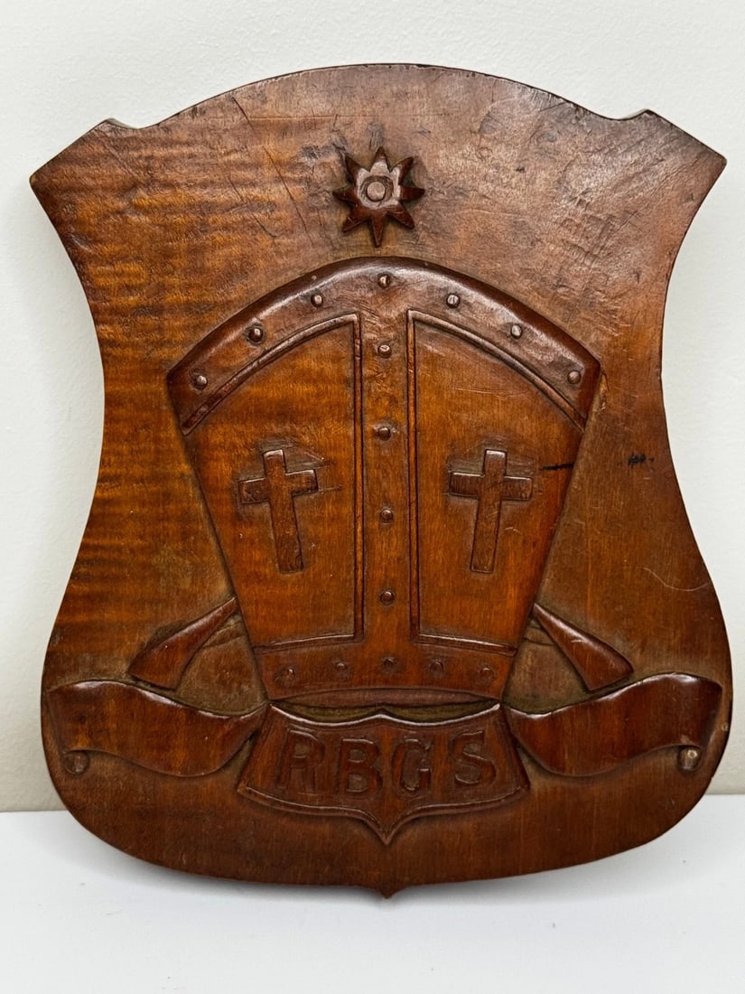 Arts & Crafts Revival Heraldic Carved Crest Rivington & Blackrod Grammar School - 3