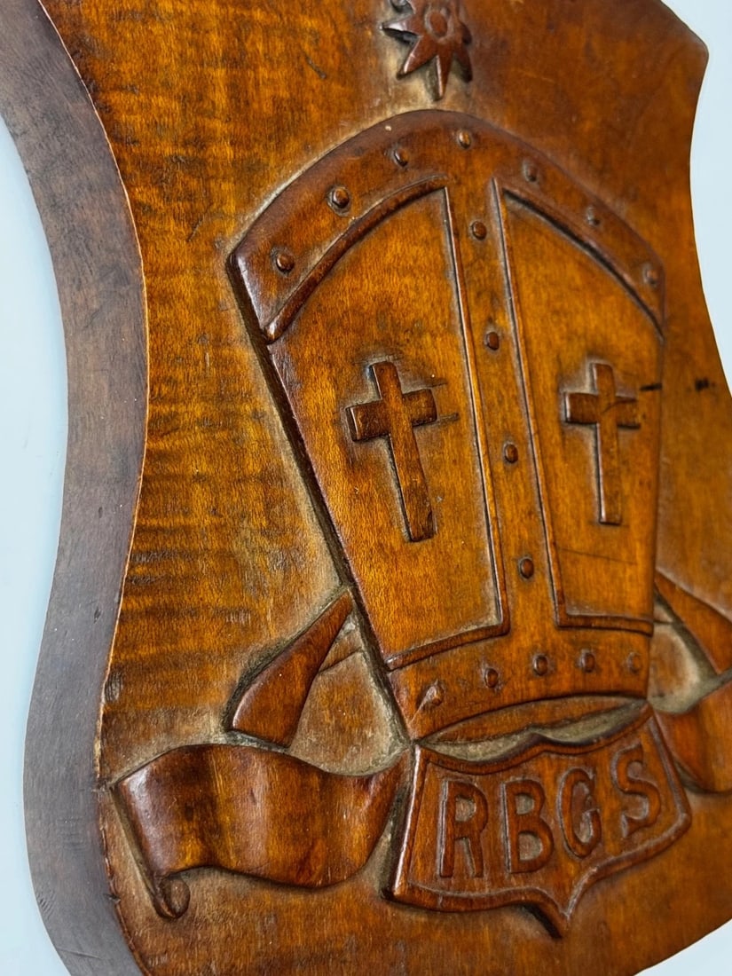 Arts & Crafts Revival Heraldic Carved Crest Rivington & Blackrod Grammar School - 9