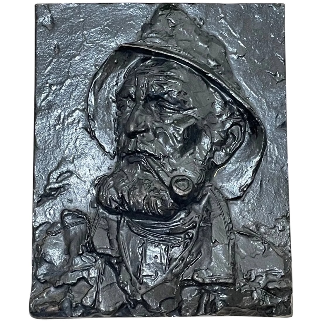 Antique English Fisherman Sea Captain Pipe Smoker Heavy Cast Iron Wall Plaque (1 of 13)