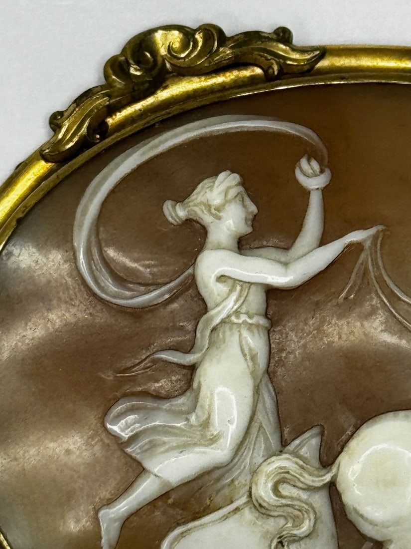 Roman Goddess Aurora in Her Chariot Important Georgian Shell Cameo Brooch c1820 - 14