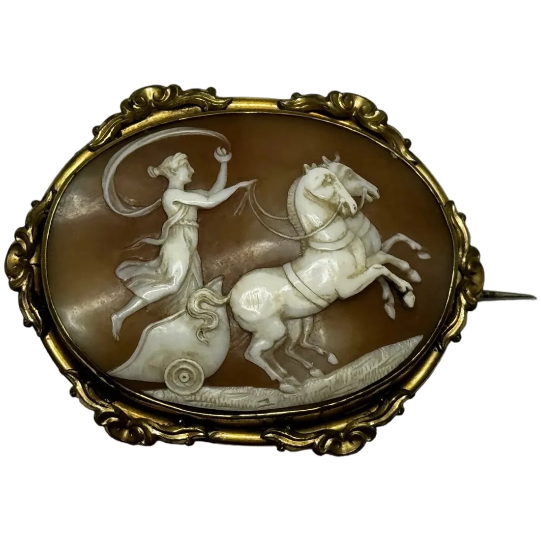 Roman Goddess Aurora in Her Chariot Important Georgian Shell Cameo Brooch c1820 (1 of 20)