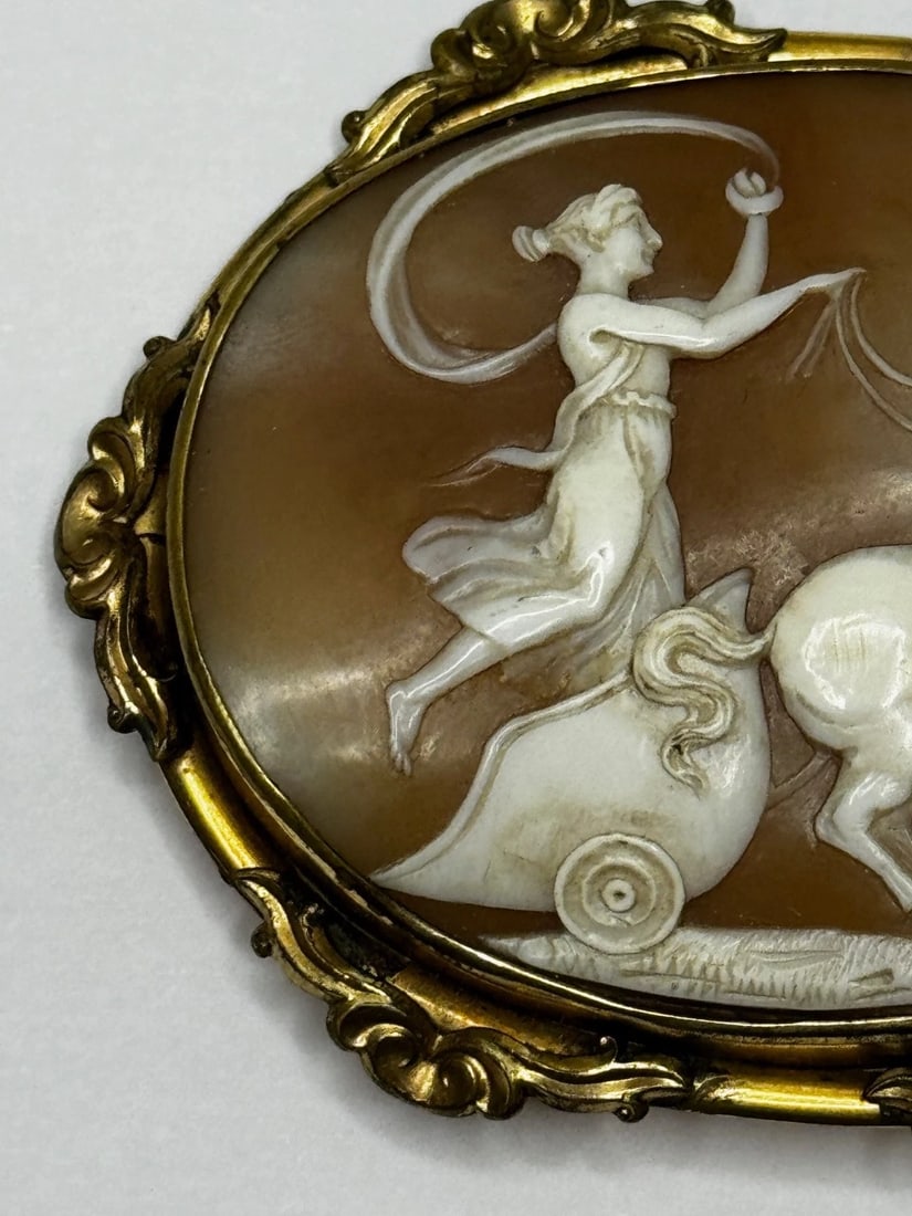 Roman Goddess Aurora in Her Chariot Important Georgian Shell Cameo Brooch c1820 - 5