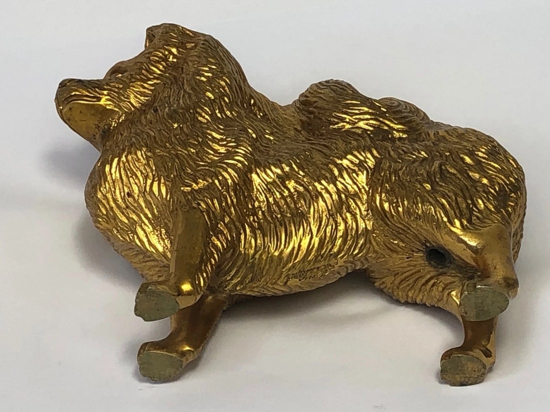 Antique Art Deco Gilt Bronze Spitz Dog Animal Car Mascot Signed A G Ward - 12