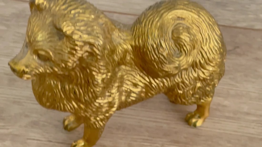 Antique Art Deco Gilt Bronze Spitz Dog Animal Car Mascot Signed A G Ward - 2