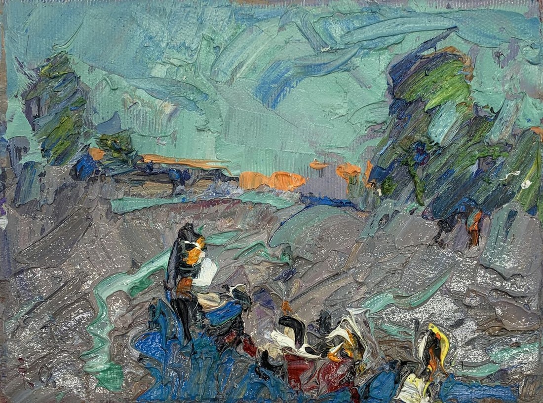 Oil painting Night Kalenyuk Alex: Title: Oil painting Night Kalenyuk Alex Description: Title: Oil painting Night Kalenyuk Alex Description: No.AAA3104"Evening Road" is an oil painting that seems to capture a dynamic and vividly colore