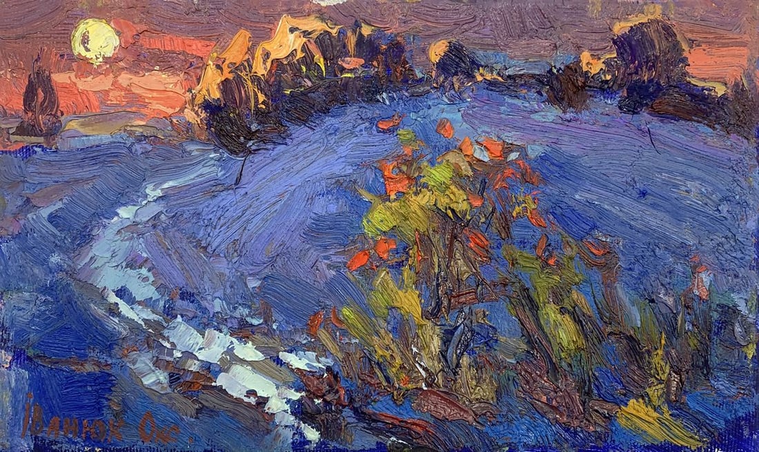 Oil painting Frosty night Kalenyuk Oksana: Title: Oil painting Frosty night Kalenyuk Oksana Description: Title: Oil painting Frosty night Kalenyuk Oksana Description: No.AAA3123"Frosty Night" is a vibrant oil painting that captures the essence