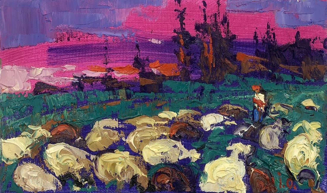 Oil painting On the meadow Kalenyuk Alex: Title: Oil painting On the meadow Kalenyuk Alex Description: Title: Oil painting On the meadow Kalenyuk Alex Description: No.AAA3126The oil painting titled "On the Meadow" is a dynamic and colorful la