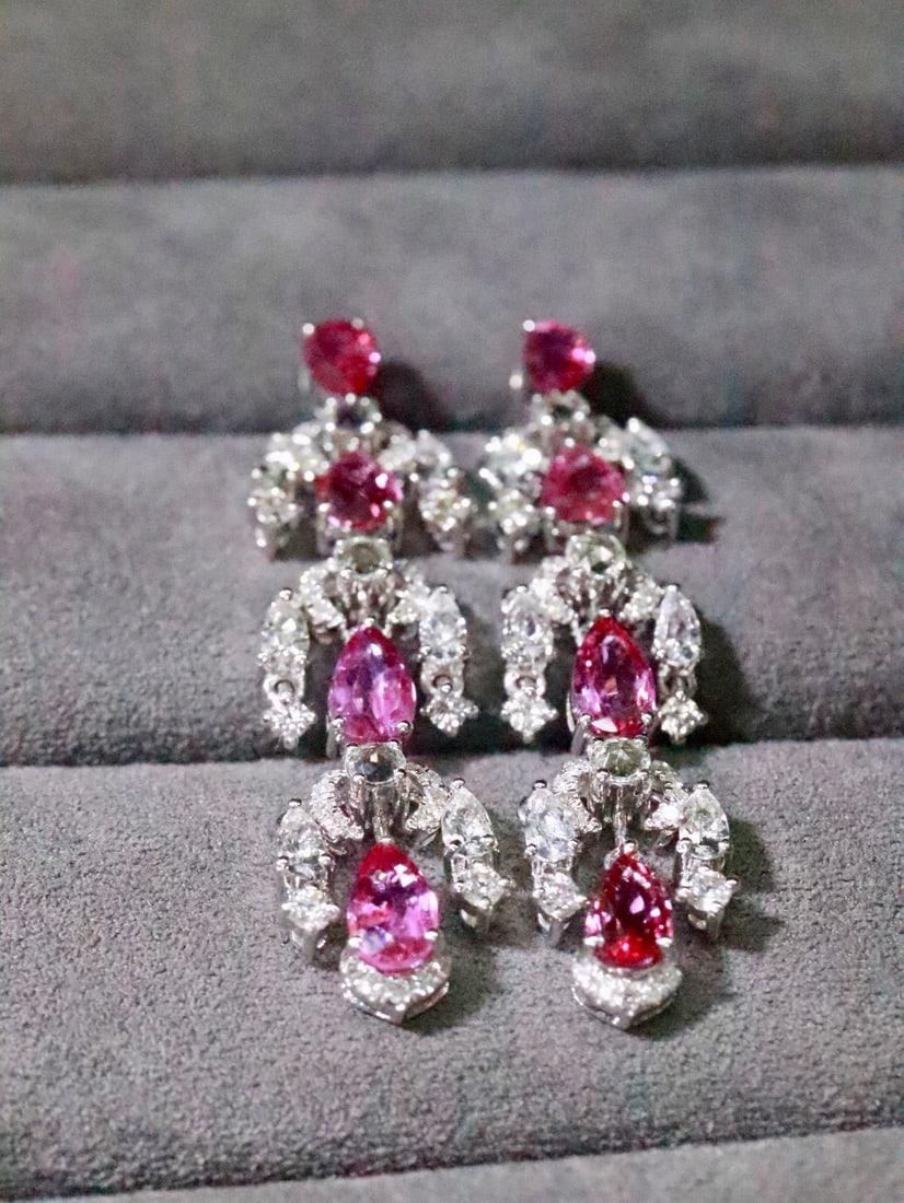 18K Gold Natural Unheated Ruby Earrings - 4