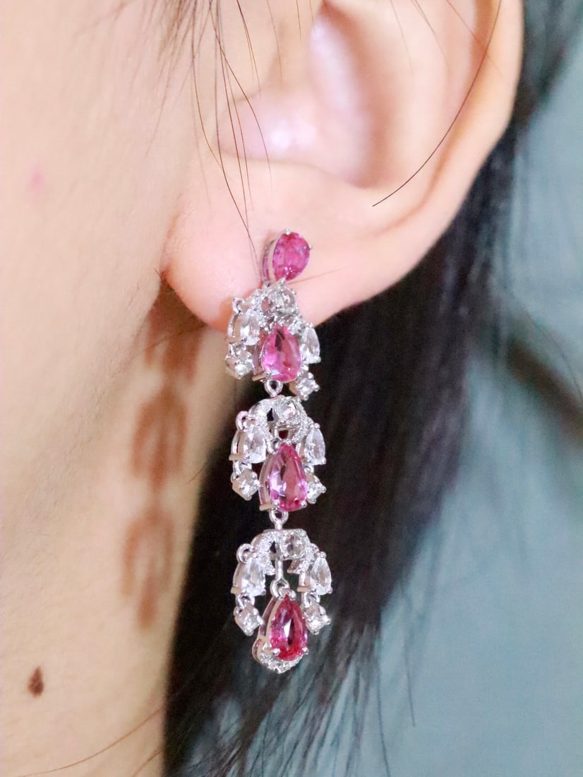 18K Gold Natural Unheated Ruby Earrings - 6