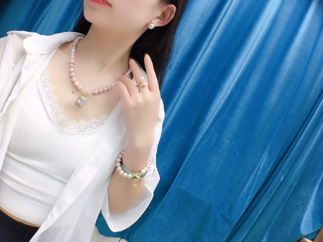 Purple Pink Pearl Necklace Set - 4