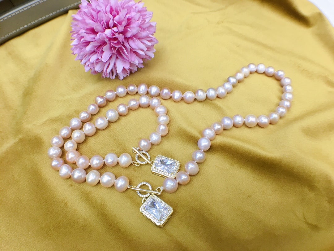 Purple Pink Pearl Necklace Set - 7