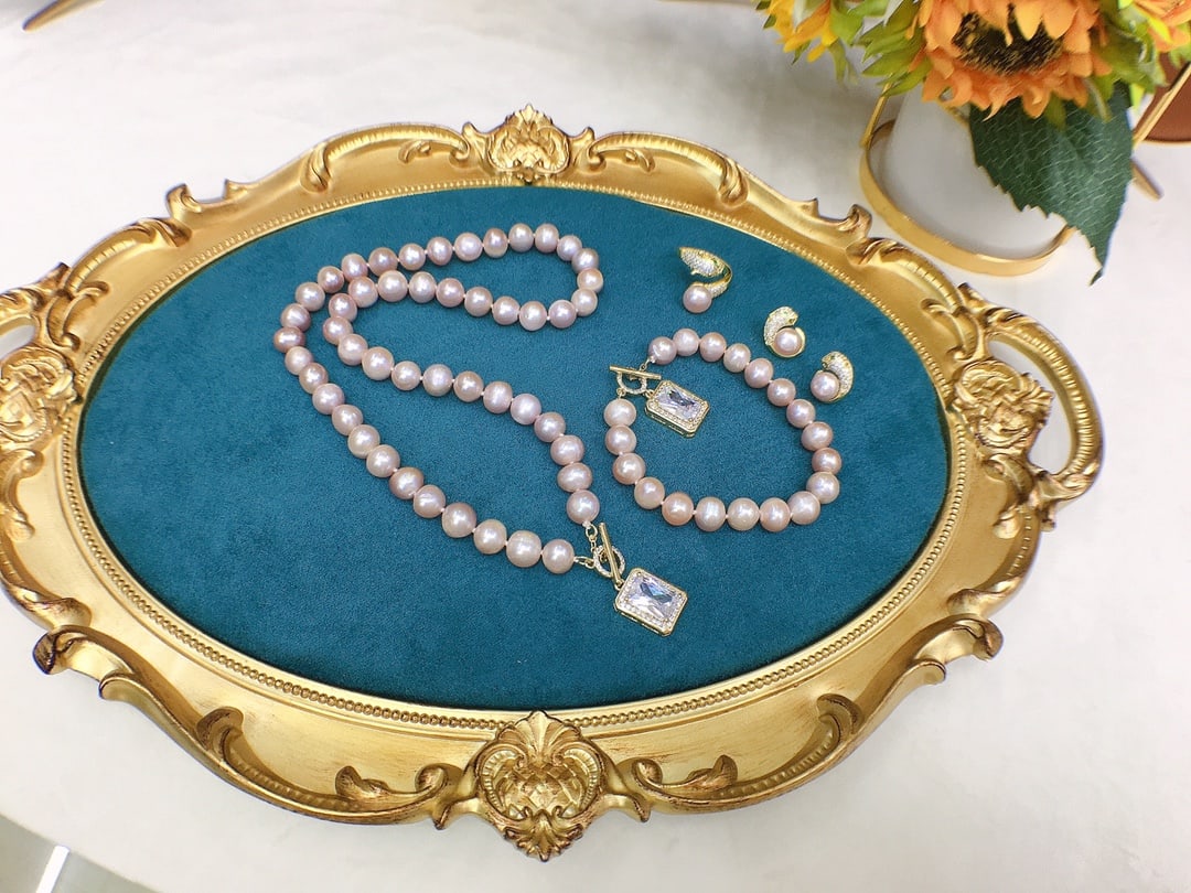 Purple Pink Pearl Necklace Set - 9