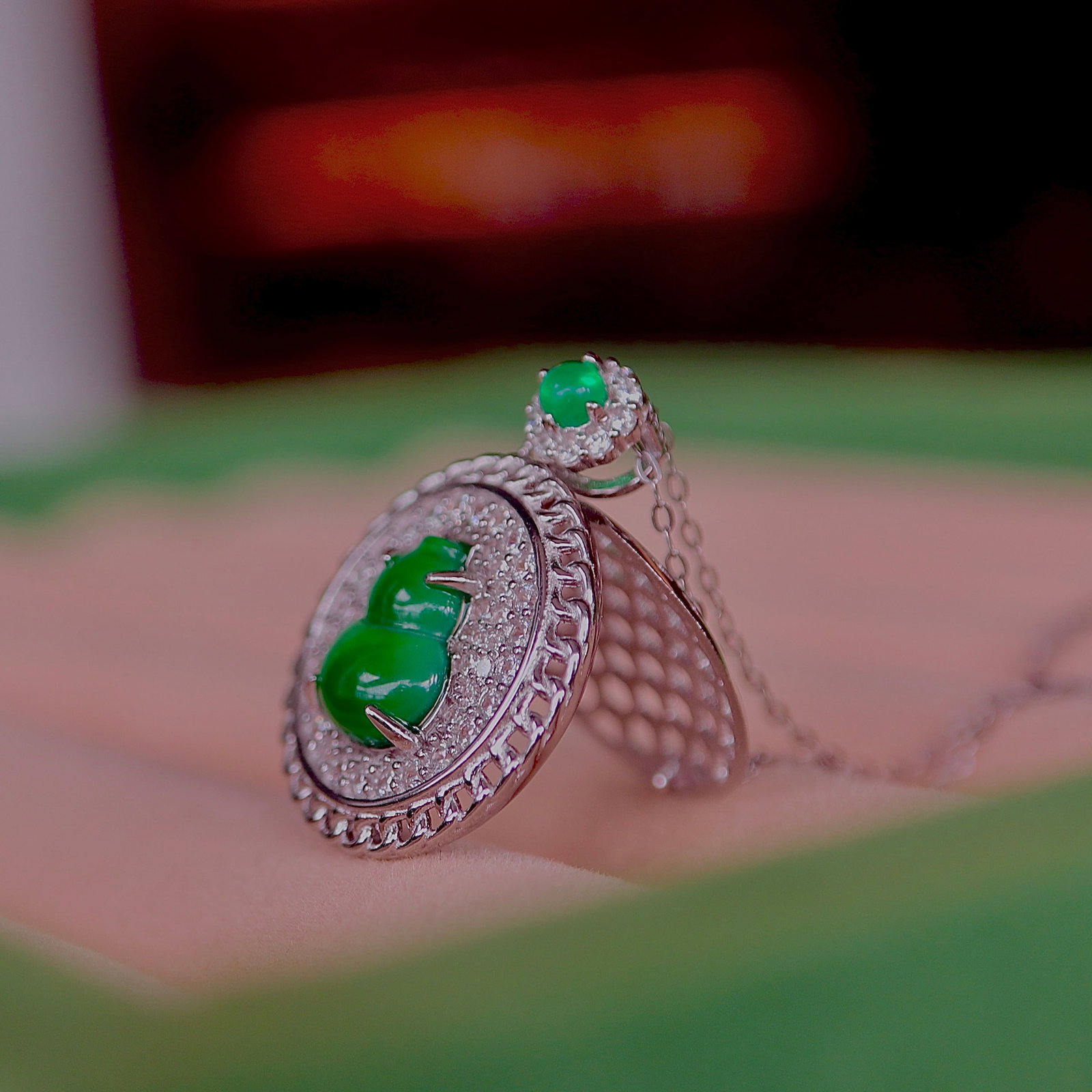 S925 Silver Natural Jadeite Gourd Pendant - 2
