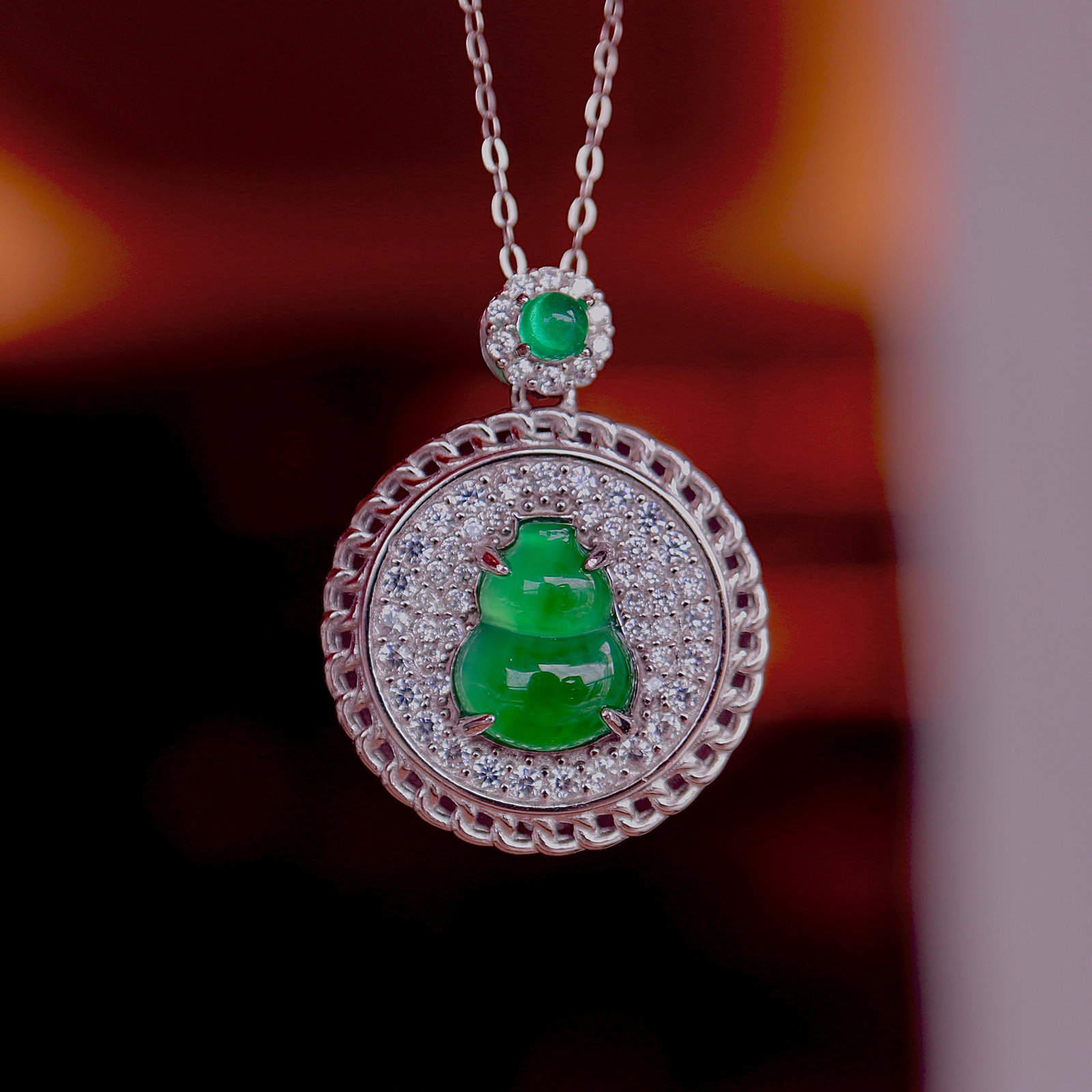 S925 Silver Natural Jadeite Gourd Pendant - 7